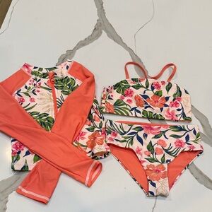 NWOT C&C California Girls Coral Floral 3-Piece Swim Set size 6